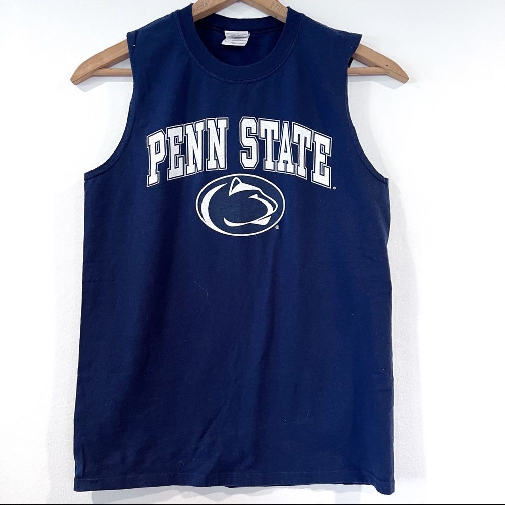 Penn State Lions Blue Sleeveless T-Shirt Muscle Tee Small Gildan
